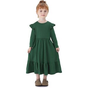 🌿 Pat Pat Dark Green Long Sleeve Maxi Dress Girls 11–12Y